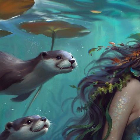 Selene on Instagram: "Just finished up this mermaid and otter painting as a special gift for an amazing artist @oxanaviktorova. I had a blast painting these playful creatures and colorful seaweeds. Swipe to check out the process video - it’s pretty cool to see it all come together! #mermaidart #mermaid #otter #cuteotter #otterart #underthewater #artistlife #artgift #procreate #procreatevideo #digitalartwork #illustration #artistsoninstagram #artwork #selenada.art" Selenada Art, Otter Painting, Fantasy Vibes, Mermaid Song, Otter Art, Artist Life, Mermaid Art, Having A Blast, Come Together