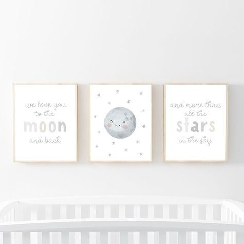 Moon Nursery Wall Art, Baby Nursery Prints, We Love You to the Moon and Back, Neutral Nursery Décor, Kid's Room Art, Toddler Room Printable - Etsy Love You To The Moon And Back Nursery, Moon Themed Nursery, Moon And Back Nursery, Baby Nursery Prints, Baby Wall Decor, Nursery Prints Boy, Moon Nursery, Nursery Decor Neutral, Office Prints