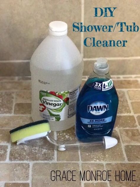 This DIY homemade shower cleaner is easy, inexpensive, and will have your tub or shower sparkling - IT WORKS!!! Tub Cleaner Dawn And Vinegar, Dawn Shower Cleaner, Vinegar Shower Cleaner, Dawn Cleaner, Dawn Vinegar, Diy Shower Cleaner, Shower Door Cleaner, Best Shower Cleaner, Grace Monroe