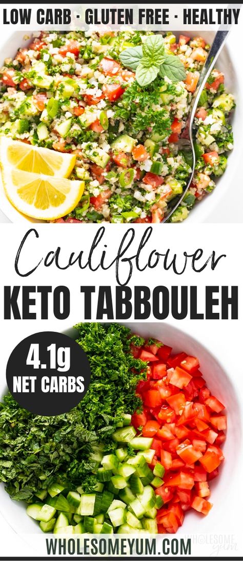 Cauliflower Tabbouleh, Eating Veggies, Tabbouleh Recipe, Paleo Salads, Cauliflower Rice Recipes, Pine Kitchen, Low Carb Salad, Recetas Keto, Low Carb Vegetarian