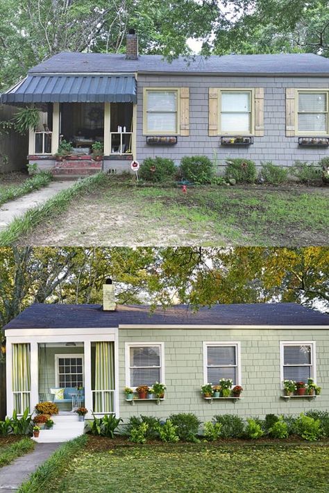 10 Before and After Curb Appeal Photos Diy Exterior Makeover, Before And After Curb Appeal, Diy Exterior, Home Remodel Before And After, House Makeovers, House Before And After, Home Exterior Makeover, Farmhouse Remodel, Exterior Makeover