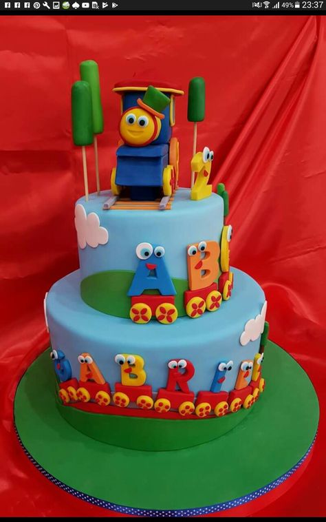 bolo Bob The Train Cake, Alphabet Party, Train Birthday Cake, Cake Designs For Kids, Abc Party, Train Cake, 4th Birthday Cakes, 60th Birthday Cakes, Train Theme