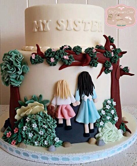 My Sister My Friend - Cake by Bobbie-Anne Wright Birthday Cake For Two Sisters, Best Friend Cake Design, Sister Cake Ideas, Cake For Best Friend Girl, Cake For Sister Birthday, Birthday Cake For Sister, Cake For Sister, Best Friend Birthday Cake, Sister Cake