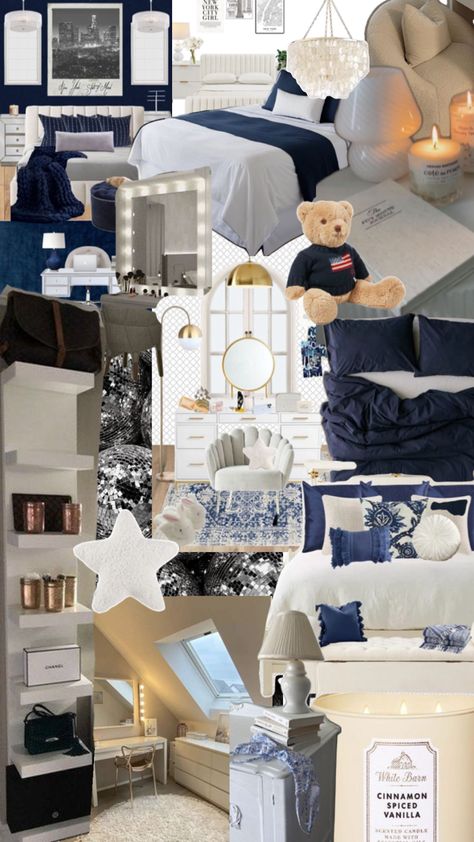 Navy Room Decor, Blue Room Decor, Room Wishlist, Chambre Inspo, Construction Fails, White Room Decor, Dorm Room Inspiration, Stockholm Style, Redecorate Bedroom