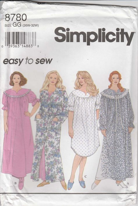 Gown Template, Pajamas For Christmas, Plus Size Nightgowns, Which Craft, Nightgown Pattern, Women's Sewing Patterns, Gown Pattern, Vintage Dress Patterns, Night Gowns