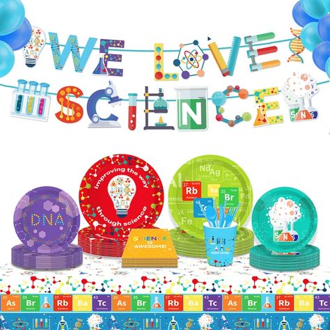 Tableware Sets Plates Napkins Tablecovers Banner | Games Birthday Party Decorations - Disposable Party Tableware - Aliexpress Mad Scientist Theme, Tablecloth Decorations, School Cosplay, Table Cloth Decorations, Science Party, Birthday Plate, Party Table Cloth, Science Games, Theme Birthday Party