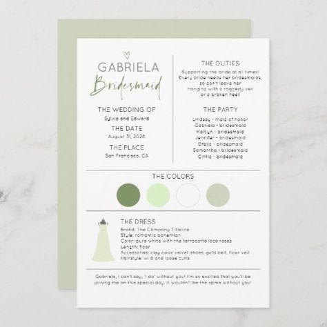 Bridesmaid Information and Proposal Card Template for $2.79 - Bridesmaid Card Bridesmaid Information Card, Template Proposal, Bridesmaid Duties, Bridesmaid Invitation, General Ideas, Be My Bridesmaid Cards, Information Card, Bohemian Colors, Bridesmaid Cards