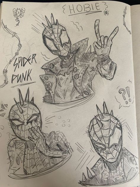 Hobie Drawing Spiderman, Punk Spiderman Sketch, Spiderman Drawing Hobie, Spider Man Atsv Drawing, Hobie Brown Spider Punk Drawing, Hobie Brown Draws, Hobie Brown Sketch Book, Spider Man Across The Spider Verse Sketch, Spiderman Punk Drawing