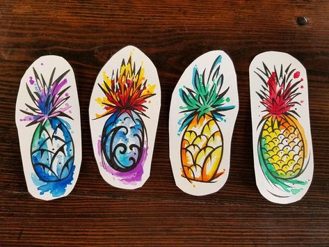 Watercolor Pineapple Tattoo, Pineapple Tattoo Ideas, Pineapple Tattoos, Pinapple Tattoos, Tropical Tattoos, Pineapple Painting, Tropical Tattoo, Pineapple Tattoo, Dad Tattoo