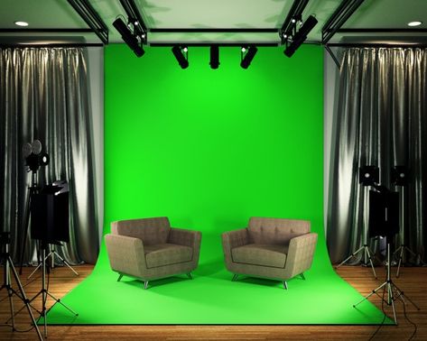 Green Screen Setup, Empty Rooms Interior, Shooting Studio, Podcast Studio, Stage Set Design, Home Recording Studio, Church Stage Design, Spot Lights, Function Room