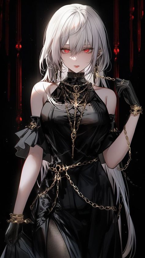 Anime Vampire Female White Hair, Crazy Anime Woman, Devil Anime Female, Vampire Female, Black And White Hair, Female Dragon, Beautiful Dark Art, 판타지 아트, Hair Art