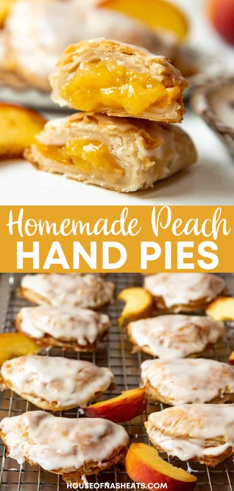 Peach season is too short, so don’t miss making these delightful Peach Hand Pies! They are a handheld version of your favorite summer pie full of juicy, sweet peaches at their peak freshness. Made with a buttery, flaky crust, and homemade peach pie filling, these are always a hit at pool parties and backyard BBQs. | peach hand pies recipes | peach hand pies with fresh peaches | homemade peach hand pies recipe Homemade Peach Hand Pies, Peaches And Cream Hand Pies, Individual Peach Pie Recipes, Easy Fruit Hand Pies, Hand Peach Pies, Peach Cobbler Hand Pies, Baked Peach Hand Pies With Fresh Peaches, Small Batch Peach Pie Filling, Peach Pocket Pies