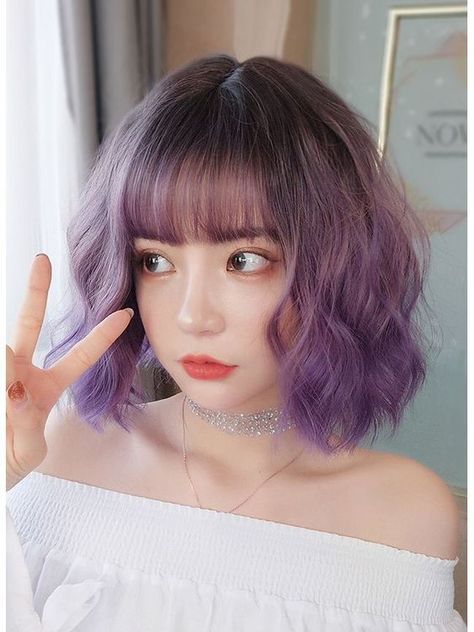 Light Purple Hair, Wavy Bob, Hair Things, Bow Hairstyle, Hair Color Purple, Bob Hair, Wig With Bangs, Hair Dye Colors, Bob Wig