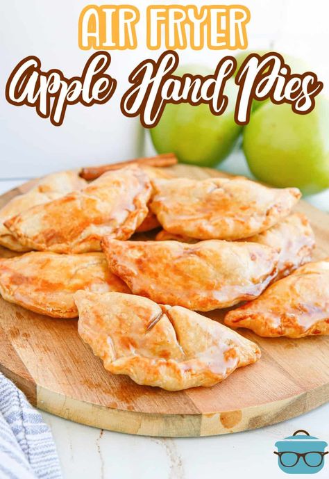 Fried Apple Pies In Air Fryer, Air Fried Hand Pies, Air Fry Apple Hand Pies, Air Fryer Apple Pies With Pie Crust, Apple Hand Pies Easy Air Fryer, Fried Apple Pies With Dried Apples, Air Fry Pies, Air Fried Pies, Apple Pie Pockets Easy