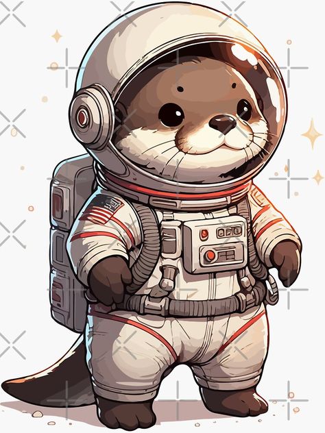 Space Otter, Diy Shrink Plastic Jewelry, Otter Drawing, Astronaut Sticker, Diy Shrink Plastic, Shrink Plastic Jewelry, Cute Otter, Space Astronaut, Astronauts In Space