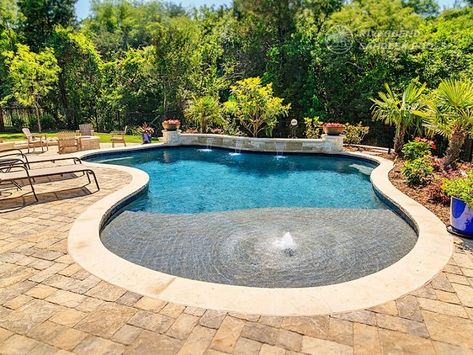 Freeform Pool With Tanning Ledge, Freeform Pools With Tanning Ledge, Freeform Pool Designs With Tanning Ledge, Pretty Pools, Poolside Ideas, Deck Pavers, Freeform Pool Designs, Tanning Ledge Pool, Pool Inspiration