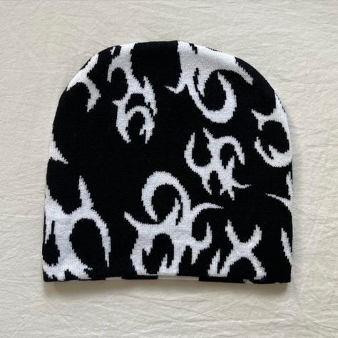 Y2k 2000s Grunge Punk Black And White Unique Fire Design Beanie These Beanies Are Unisex! Super Soft And Cozy Brand New Punk Black And White, Cool Beanies, Red Sox Hat, Fire Design, Dope Hats, 2000s Grunge, White Beanies, Fire Designs, New Era Fitted