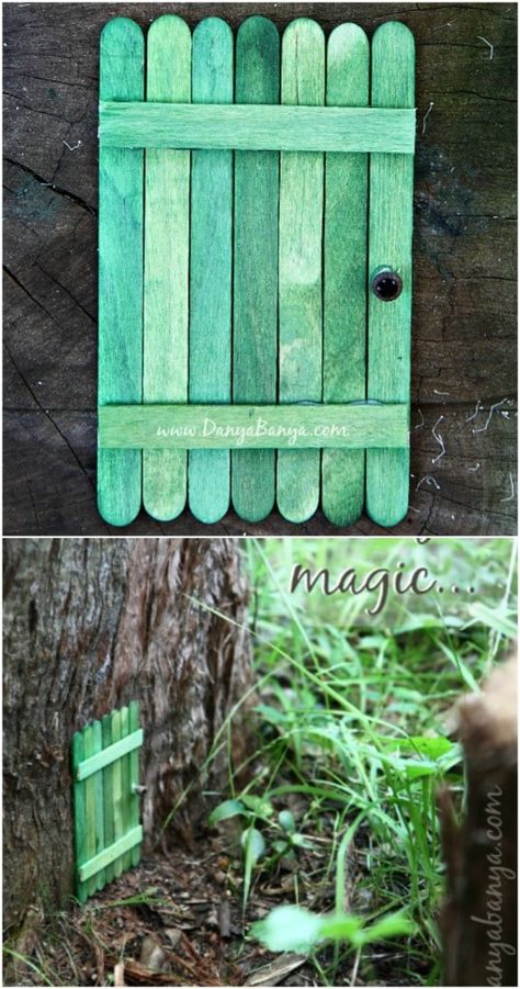 Kids Fairy Garden, Diy Fairy Door, Popsicle Stick Houses, Diy Nature, Fairy Garden Doors, Fairy Tree Houses, Fairy Garden Furniture, Diy Popsicle, Popsicle Crafts