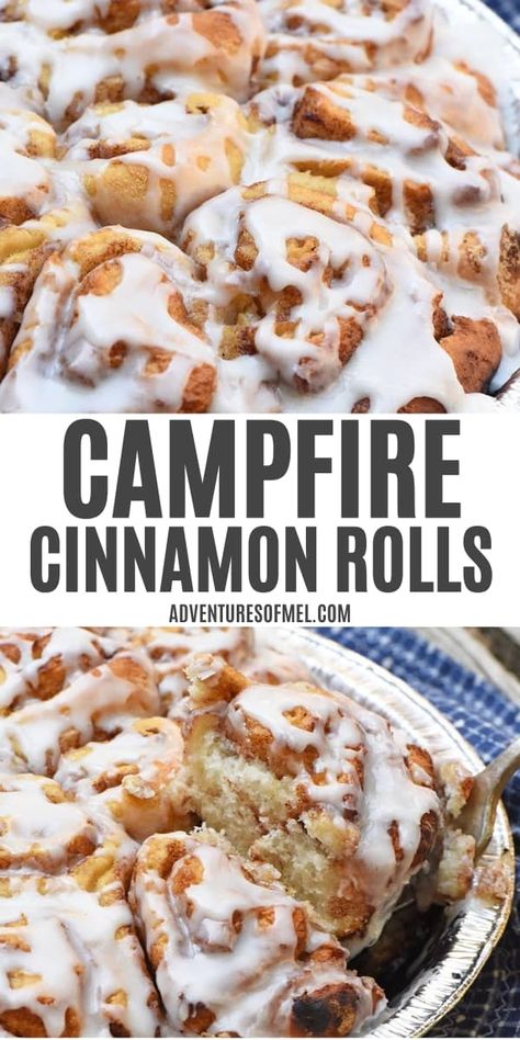 Here are two ways to make campfire cinnamon rolls, in a Dutch oven or pie iron. This ooey gooey, delicious camping recipe makes an easy breakfast you can make ahead and cook outdoors! It's perfect for the whole family; kids can help too! Camping Cinnamon Rolls, Campfire Cinnamon Rolls, Campfire Cooking Recipes, Sweet Breakfast Casserole, Easy Campfire Meals, Mountain Pies, Pie Iron Recipes, Camp Meals, Campfire Breakfast