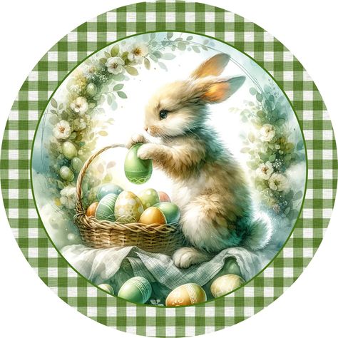 Easter Metal Sign: Bunny Rabbit with Eggs - Made In USA - BBCrafts – BBCrafts.com Easter Display, Green Wreath, Coloring Easter Eggs, Easter Wreaths, Lush Green, Holiday Decorations, Bunny Rabbit, Holiday Spirit, 10 Inch