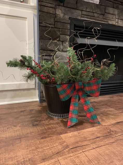 Holiday old coal bucket Christmas Bucket Decor, Old Coal Bucket Ideas, Coal Bucket Ideas Decor, Coal Bucket Christmas Decor, Christmas Tree In Tin Bucket, Coal Bucket Planter, Coal Christmas, Christmas Buckets, Crock Ideas