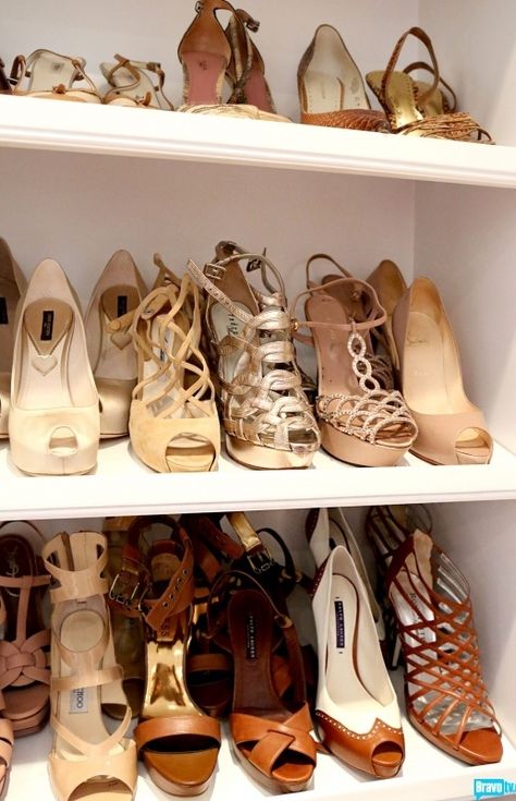 Can't have enough neutral shoes!  Yolanda Foster  | the neutral toned shoes Yolanda Foster Style, Foster House, Yolanda Foster, Yolanda Hadid, Dressing Room Closet, Ron White, Neutral Shoes, Bravo Tv, Housewives Of Beverly Hills