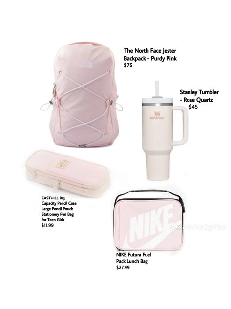 Pink School Essentials, Cute Pink Backpacks For School, Front Pocket Backpack Essentials, Cutest Backpacks, Aesthetic Backpacks For School, School Backpacks Highschool, Backpacks For High School, School Necessities, The North Face Backpack