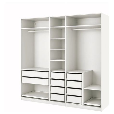 White Closet Ikea, One Closet For Two People, Ikea Pax Small Closet, Big Wardrobe Design, Ikea Wardrobe Organisation, Ikea Walk In Closet Ideas, Ikea Wardrobe Design, Ikea Hacks Closet, Ikea White Wardrobe