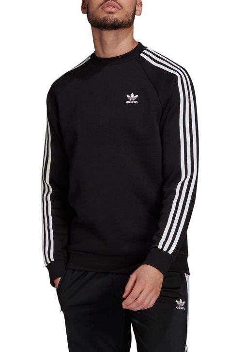 adidas Adicolor Classics 3-Stripes Crewneck Sweatshirt available at #Nordstrom Crewneck Outfit Men, Crewneck Outfit, Adidas Adicolor, Adidas Sweats, Striped Sweatshirts, Adidas Sweatshirt, Adidas Originals Mens, Adidas Outfit, Adidas Hoodie