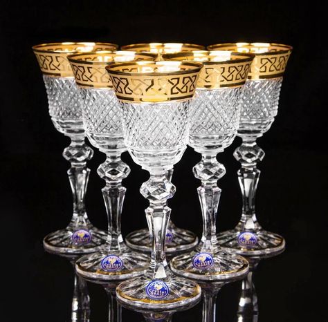 Crystal Kitchen, Gold Kitchen Accessories, Crystal Champagne Glasses, Fancy Glasses, Crystals Store, Bohemia Crystal, Liqueur Glasses, Crystal Wine Glasses, Bohemian Crystal