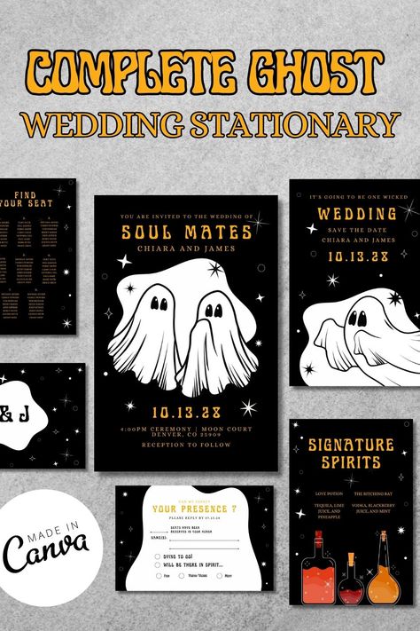 Halloween Wedding Invites, Ghost Wedding, Marriage Celebration, Halloween Wedding Invitations, Taylor Wedding, Wedding Stationery Suite, Soul Mates, Reception Party, Printable Templates