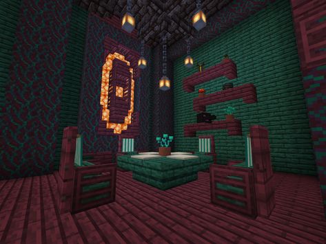 Here’s the diningroom I put in my latest minecraft house! #minecraft #minecraftbuildingideas #minecraftideas Minecraft Nether House Interior, Nether Interior Minecraft, Gothic Minecraft Decor, Nether Room Minecraft, Goth Minecraft Ideas, Nether House Minecraft, Goth Minecraft, Nether Base, Nether Minecraft