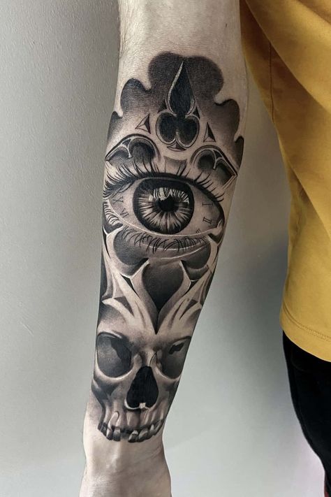 Full Arm Tattoo Design, Ojo Tattoo, Arm Tattoo Design, Zeus Statue, Arm Tattoos Drawing, Mangas Tattoo, Chicano Tattoos Sleeve, Skull Hand Tattoo, Skull Sleeve Tattoos