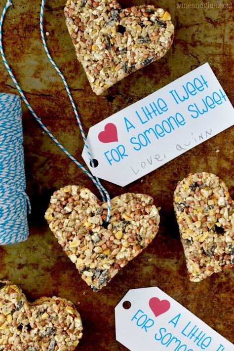 Valentine’s Day Bird Feeder Printable Tags Bird Feeders For Kids, Market Day Ideas, Kids Valentines Day, Valentine's Day Crafts, Valentine's Day Crafts For Kids, Preschool Valentines, Kids Valentines, Valentine Crafts For Kids, Shape Crafts