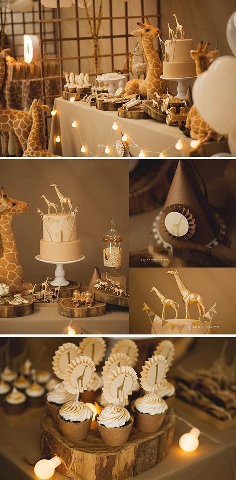 Giraffe Baby Shower Theme, Gold Safari Baby Shower, Giraffe Birthday Parties, Giraffe Party, Jungle Thema, Babyshower Party, Giraffe Birthday, Baby Shower Giraffe, Ideas Baby Shower