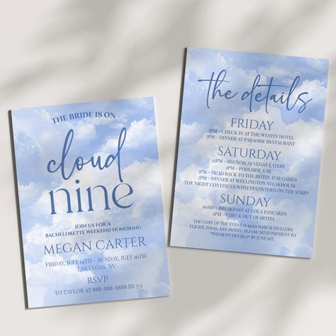 On Cloud 9 Bachelorette, On Cloud Nine Bachelorette, Bachelorette Party Weekend, On Cloud Nine, Weekend Party, Bachelorette Party Invitations, Cloud Nine, Bachelorette Weekend, Cloud 9