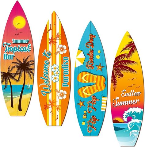 Amazon.com: Blulu 4 Pcs Tiki Surfboard Wall Hanging Sign Surfboard Beach Signs Tiki Totem Decoration Surfboard Wall Summer Theme Decor Hawaiian Luau Party Decoration for Aloha Tropical Birthday Party (Tiki) : Home & Kitchen Tiki Party Decorations, Hawaiian Luau Party Decorations, Tropical Bar, Summer Wood Sign, Surfboard Sign, Birthday Party Summer, Tiki Bar Signs, Tropical Birthday Party, Luau Party Decorations