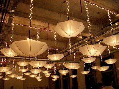 upside down umbrellas with lighting inside Bridal Decor, Umbrella Decorations, White Umbrella, Umbrella Lights, Umbrella Wedding, Umbrella Art, Stage Decorations, Deco Floral, Wedding Stage