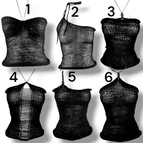 6 balck Knitt tops listed on the websites . Which do you like the most ? #knitttop #crochetoutfit #slowfashion Black Crochet Top, Sick Clothes, Festival Attire, Knitting Machine Patterns, Knitwear Fashion, Fashion Sewing Pattern, Diy Crochet Projects, Indie Fashion, Black Crochet