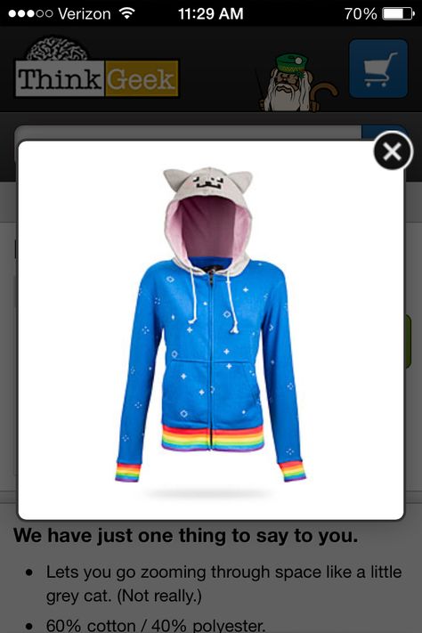 A Nyan Cat hoodie from ThinkGeek.Com! Nyan Cat Hoodie, Ford Field, Nyan Cat, Think Geek, Cat Hoodie, Cool Outfits, Geek Stuff, Athletic Jacket, Ford