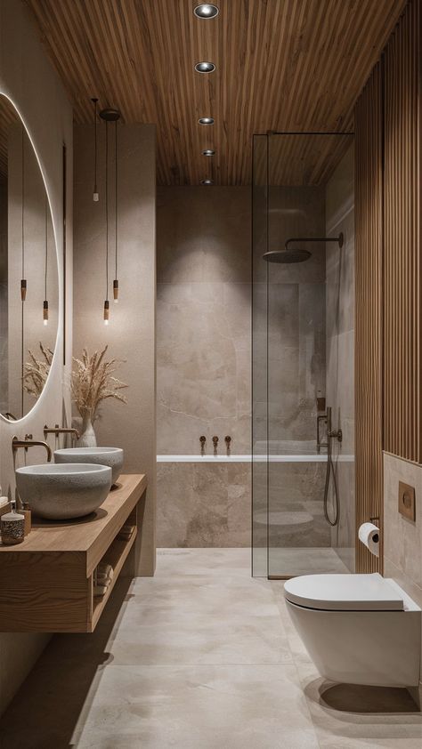 13 Earth Tone Bathroom Ideas for a Natural Look – Balanced Home Living Natural Element Bathroom, 1.5 Bathroom Ideas, Modern Elegant Bathroom Ideas, Neutral Bathrooms Earth Tones, Beige Brown Bathroom Ideas, Organic Natural Bathroom, Brown Tone Bathroom Ideas, Earthy Ensuite, Earthy Tones House Interior