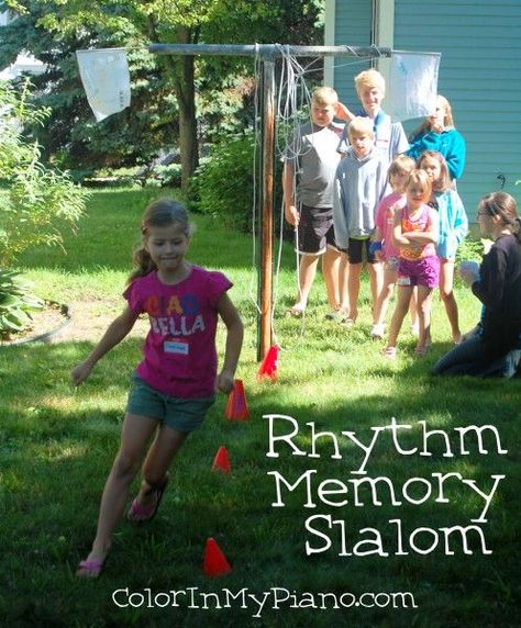 Rhythm Memory Slalom (and other musical game ideas). Musical Olympic Camp. Color my Piano. Music Olympics, Teaching Patience, Musical Alphabet, Group Piano Lessons, Piano Teaching Games, Olympics Activities, Piano Music Lessons, Music Camp, Dance Camp