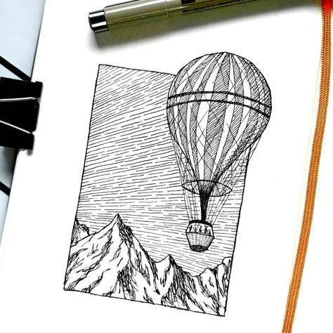 Micron Drawing Ideas, Micron Pen Art, Pen Ideas, Pen Art, Brush Pen, Pen Drawing, Drawing Ideas, Balloons, Pen