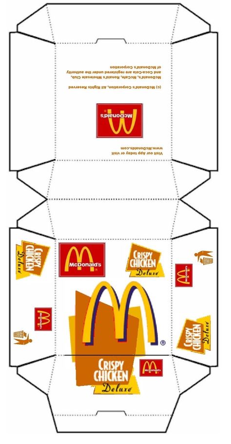 Mcdonalds Template Printable, Mcdonalds Happy Meal Box Template, Food Papercraft Templates, Mcdonalds Printables, Pola Jaring, Happy Meal Box, Box Template Printable, Burger Box, Mcdonalds Gift Card