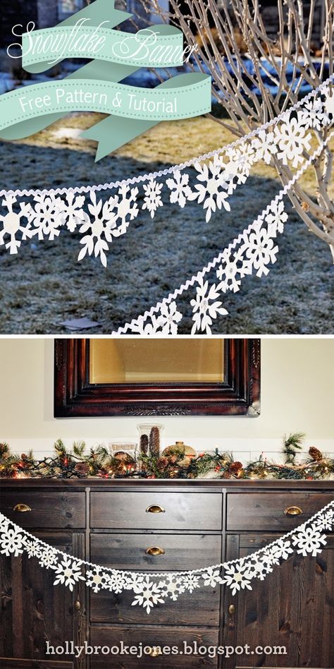 DIY Felt Snowflake banner Tutorial & Pattern. https://skl.sh/2rhAf60  #snowflake #pattern #banner #tutorial #pendant #Christmas #holiday  #winter #decoration #diy #easy #felt Diy Snowflake Decorations, Snowflake Banner, Snowflake Crafts, Diy Snowflake, Snow Flakes Diy, Folding Origami, Wooden Snowflakes, Jar Ideas, Snowflake Decorations