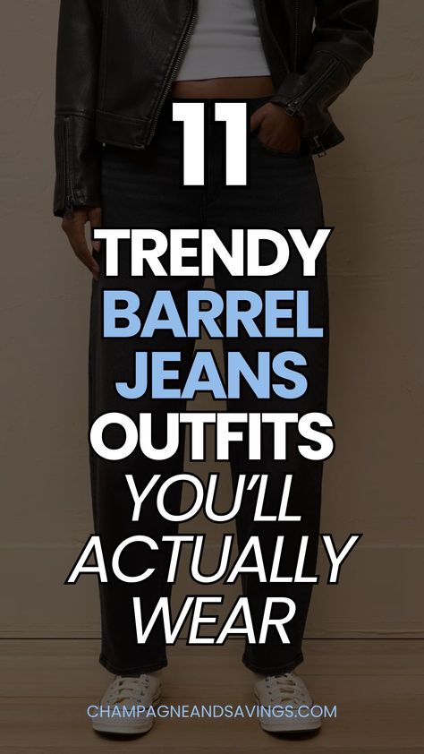 Wondering how to style barrel jeans outfits? These women's jeans are the latest fashion trend and easier than you think to wear for occasions from date night to a casual outfit! Check out my women's fashion tips on how to style these horseshoe jeans. Jeans With Shoes Outfit, High Rise Barrel Jeans Outfit, How Do You Wear That, Horseshoe Jeans Street Style, Modern Jeans For Women, Barrel Jeans Outfit Winter 2024, Winter Barrel Jeans Outfit, Carrot Leg Jeans Outfit, Jeans Dressed Up