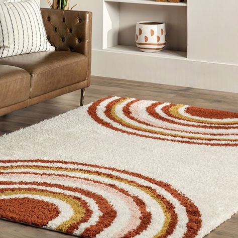 Comfy Rugs, 70s Rug, Inviting Colors, Rug Tufting, Graphic Rug, Orange Chair, Living Room Area Rug, Living Room Orange, Area Rug For Living Room