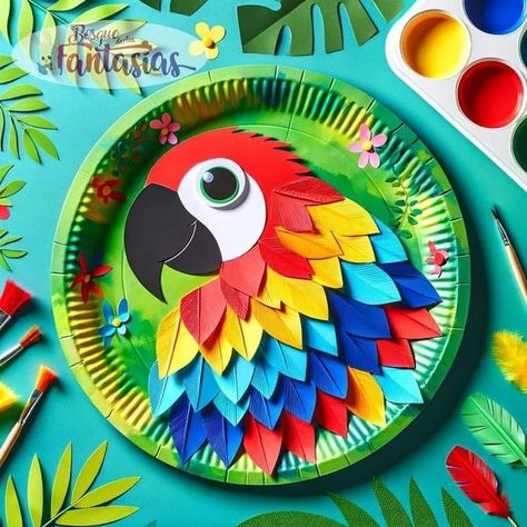 Alpha kids :worksheets and activities Parrot Paper Craft, Paper Plate Parrot, Paper Plates Craft, Plate Craft Ideas, Special Needs Art, Parrot Craft, Paper Plate Craft, School Board Decoration, Art Plan