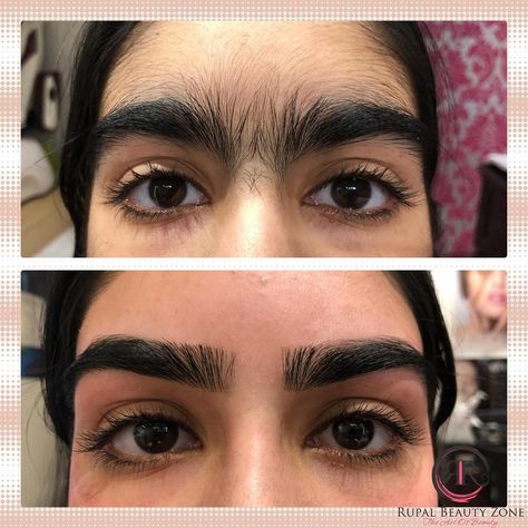 Rupal Rangi on Instagram: “Now this is what I call an epic transformation! It was her first time getting my signature threading done, and the results speak for…” Eyebrow Threading Before And After, Unibrow Aesthetic, Eyebrow Transformation, Eyelash Inspiration, Thick Eyebrow Shapes, Brow Tips, Eyebrow Goals, Long Eyebrows, Threads Instagram