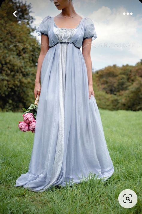 Fantasy Regency Dress, Light Blue Victorian Dress, Regency Dress Blue, Blue Regency Dress, Blue Victorian Dress, Eloise Bridgerton, 1800's Dress, Blue Clothes, Regency Gown